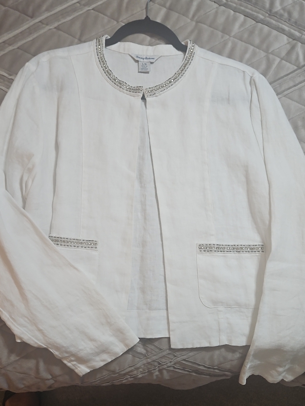 Tommy Bahama Embellished Linen Jacket White Large